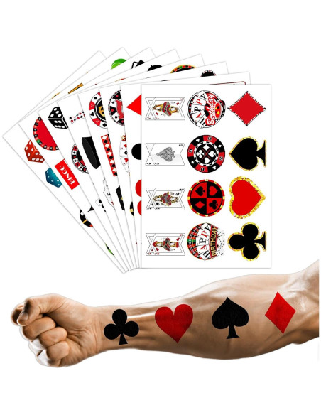 Tatuajes Temporales de Casino Genérico - 8 Hojas, 96 PCS