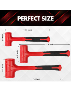 Juego de Martillos de Golpe Muerto YIYITOOLS 3 Piezas 0.45kg 0.68kg 1.36kg 2