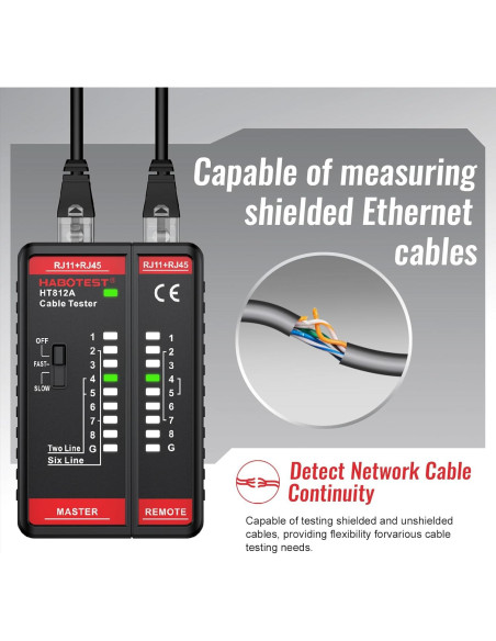 Probador de Cable de Red HABOTEST HT812A RJ45 RJ11 60V
