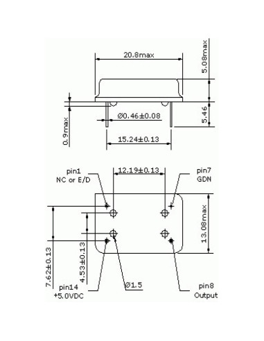 Oscilador de cristal 64 MHz Tongxiang DIP14 3.3V-5V 2 Pcs