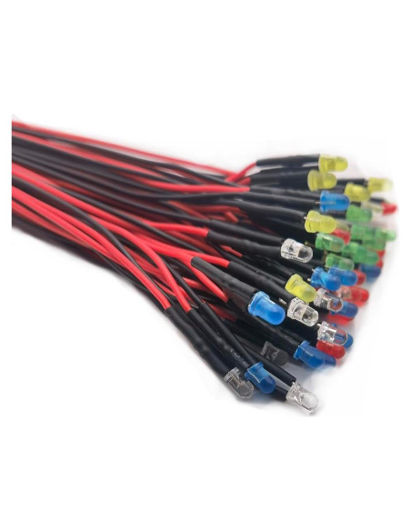Kit 50 LEDs 12V Pre Cableados 3mm Difusos - 5 Colores