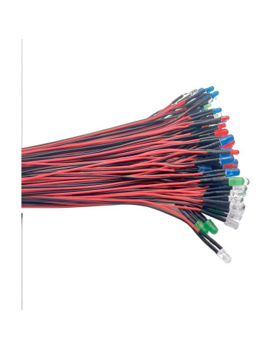 Kit 50 LEDs 12V Pre Cableados 3mm Difusos - 5 Colores