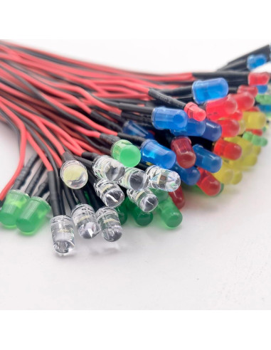 Kit 50 LEDs 12V Pre Cableados 3mm Difusos - 5 Colores