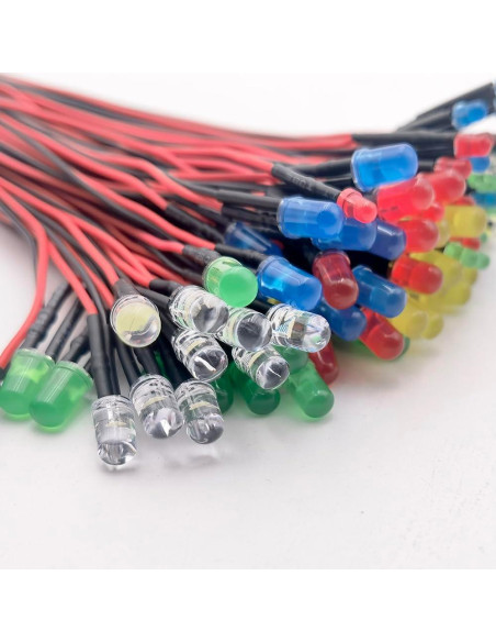Kit 50 LEDs 12V Pre Cableados 3mm Difusos - 5 Colores