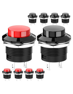 Interruptor de botón momentáneo DIYhz 10 pcs tapa roja y negra