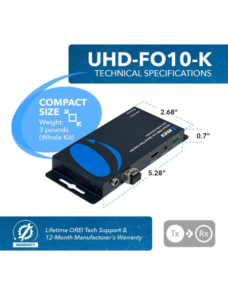 Extensor HDMI 4K OREI UHD-FO10-K hasta 10Km con audio IR