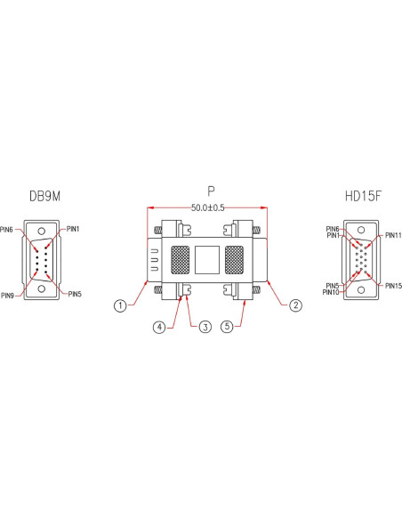 Adaptador DB9 Macho a HD15 Hembra VGA Cable Leader