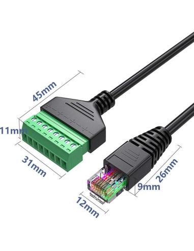 Adaptador RJ45 Macho a Terminal de Tornillo 8 Pines Jienk