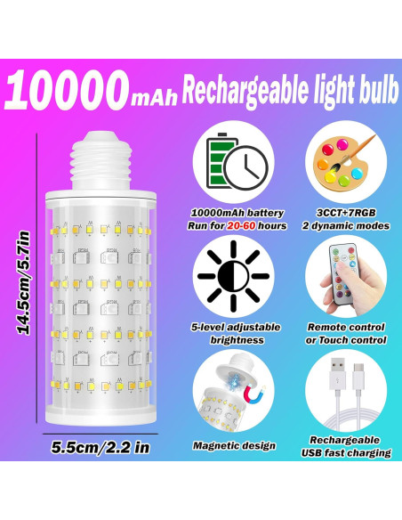 Bombillas Recargables a Batería Slywise 10000mAh RGB Control Remoto