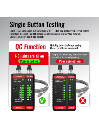 Probador de Cable de Red HABOTEST HT812A RJ45 RJ11 60V