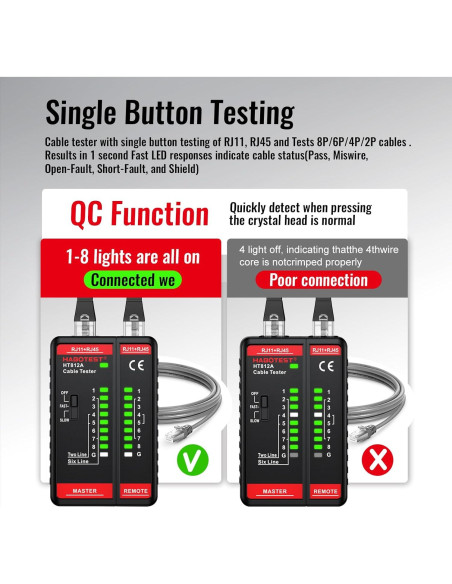 Probador de Cable de Red HABOTEST HT812A RJ45 RJ11 60V