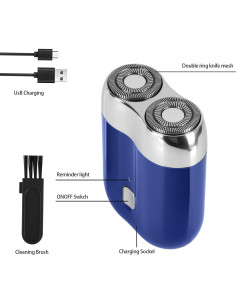 Afeitadora Eléctrica Mini Senduzll 2025 Doble Cabezal USB Azul 2