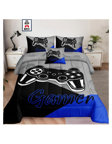 Juego de Cama Individual 5 Piezas lris Bedding Gamer Azul