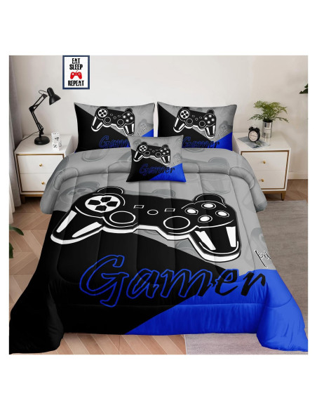 Juego de Cama Individual 5 Piezas lris Bedding Gamer Azul
