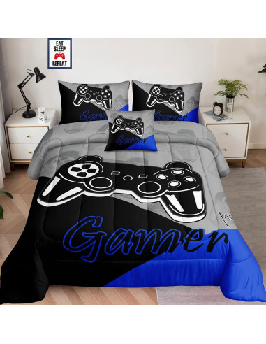 Juego de Cama Individual 5 Piezas lris Bedding Gamer Azul