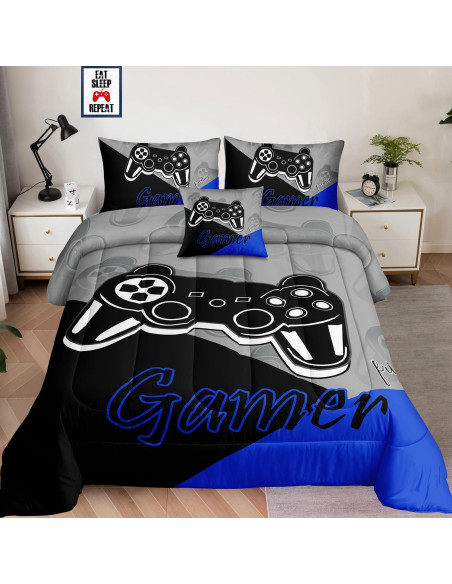 Juego de Cama Individual 5 Piezas lris Bedding Gamer Azul