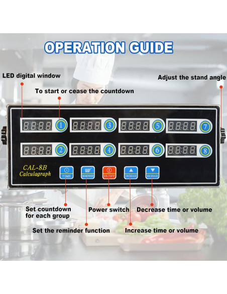 Temporizador Digital de Cocina EVEDMOT 8 Canales Acero Inoxidable