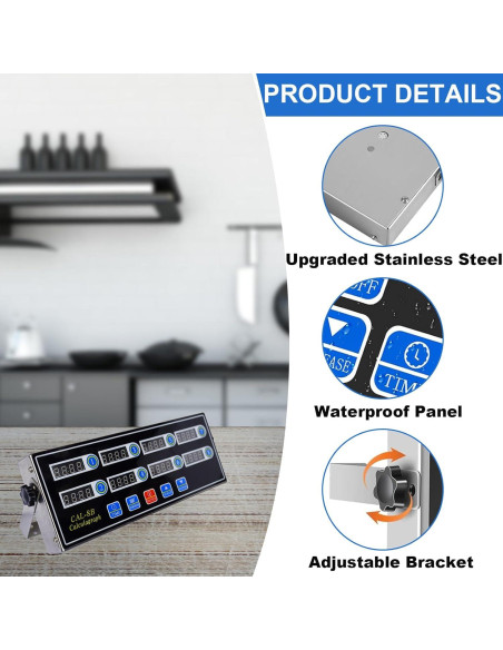 Temporizador Digital de Cocina EVEDMOT 8 Canales Acero Inoxidable