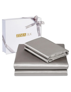 Juego de Ropa de Cama de Seda ZIMASILK 4 Piezas Reina Gris