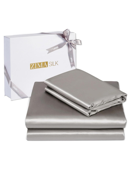 Juego de Ropa de Cama de Seda ZIMASILK 4 Piezas Reina Gris
