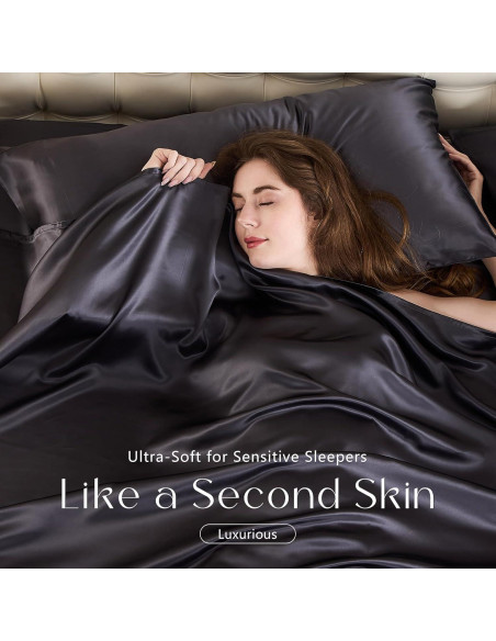 Juego de Ropa de Cama de Seda ZIMASILK 4 Piezas Reina Gris