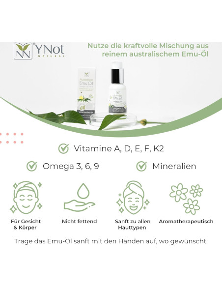 Aceite de Emú Puro Y-Not Natural 60ml Hidratante Eucalipto
