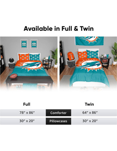 Edredón Individual FOCO NFL Delfines de Miami 3 Piezas