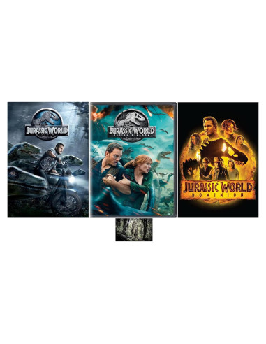 Set de 3 DVDs Jurassic World Chris Pratt + Tarjeta de Arte