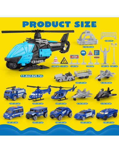 Juego de Juguete Helicóptero Policía XDUOYJOY 2-en-1 con Vehículos