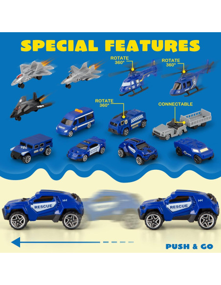 Juego de Juguete Helicóptero Policía XDUOYJOY 2-en-1 con Vehículos