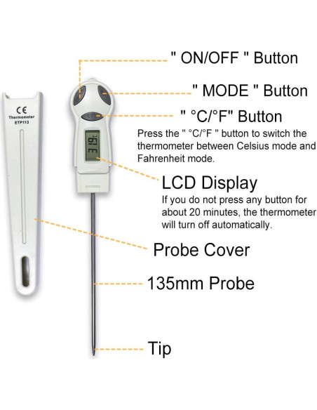 Termómetro Digital de Cocina Allsun ETP113 con Sonda de Acero Inoxidable