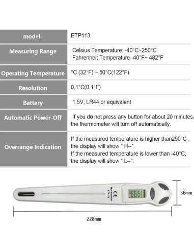 Termómetro Digital de Cocina Allsun ETP113 con Sonda de Acero Inoxidable