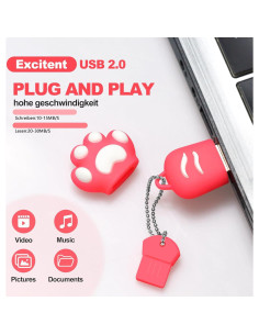 Unidad Flash USB 64GB Excitent Patita de Gato Rosa 2