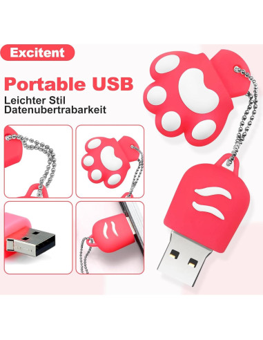 Unidad Flash USB 64GB Excitent Patita de Gato Rosa