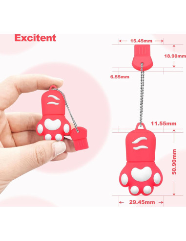 Unidad Flash USB 64GB Excitent Patita de Gato Rosa
