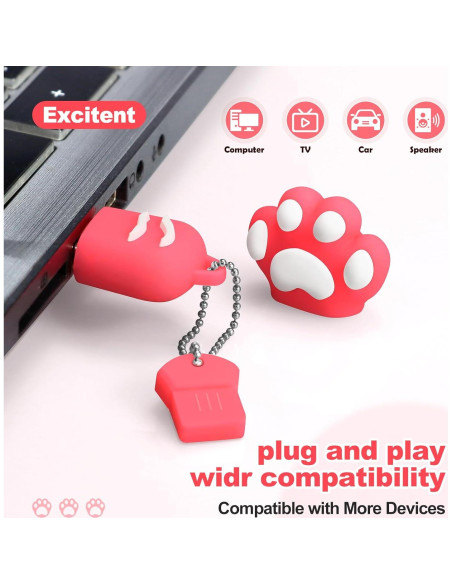 Unidad Flash USB 64GB Excitent Patita de Gato Rosa