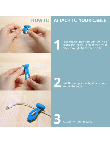 Organizador de Cables MOOY CLINGMAN Set de 3 Silicona Azul