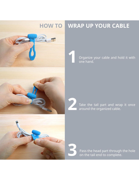 Organizador de Cables MOOY CLINGMAN Set de 3 Silicona Azul