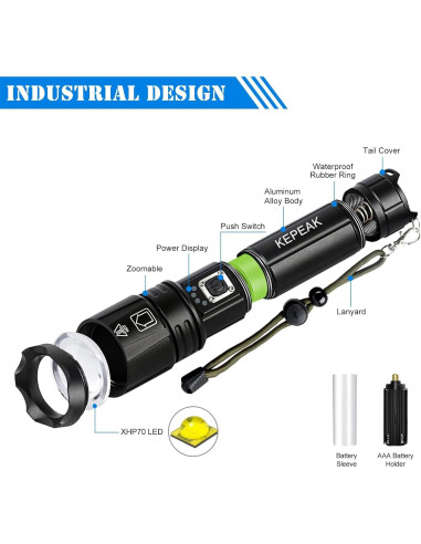 Linterna LED Recargable KEPEAK 1476, 20x Brillante, 5 Modos