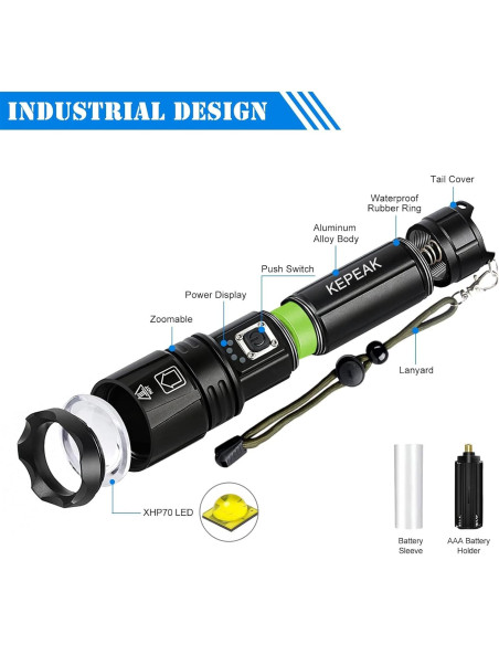 Linterna LED Recargable KEPEAK 1476, 20x Brillante, 5 Modos