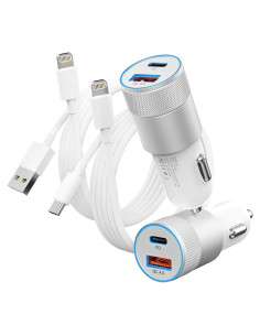 Cargador Rápido de Coche PAIMIAN 48W USB-C y USB-A con 2 Cables