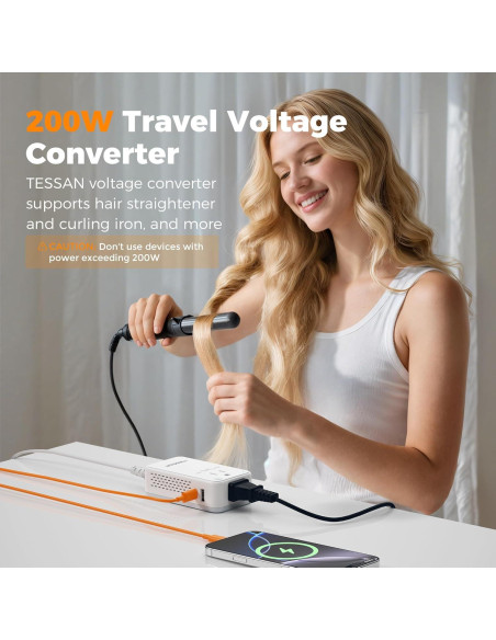 Convertidor de Voltaje TESSAN 220V a 110V 200W con USB