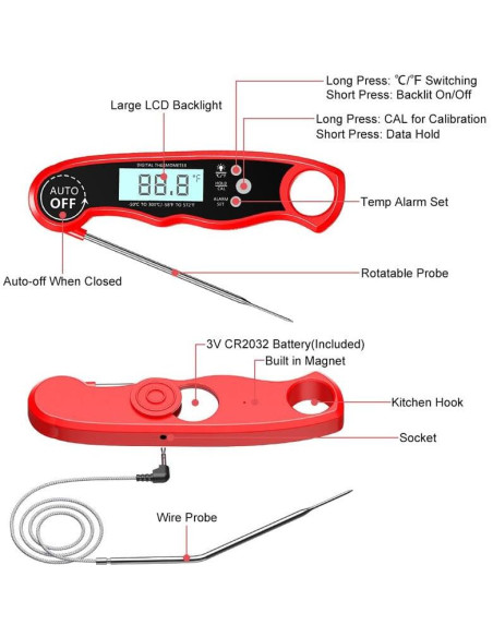 Termómetro Digital de Carne RIWUSI DT-68A con Doble Sonda