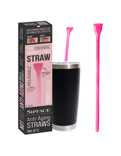 Popote Reutilizable Sipface 30 cm Rosa Translúcido - 2 Pcs