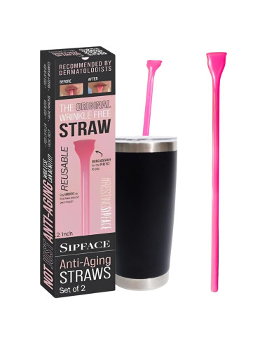 Popote Reutilizable Sipface 30 cm Rosa Translúcido - 2 Pcs