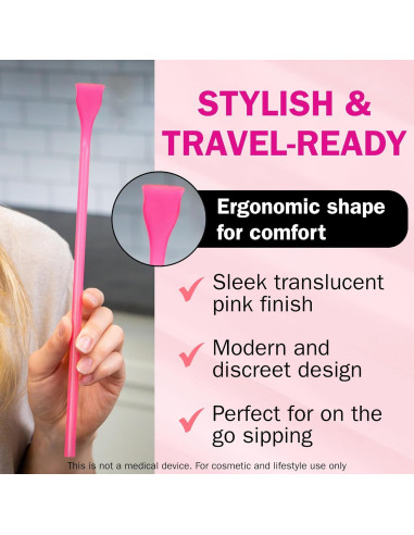 Popote Reutilizable Sipface 30 cm Rosa Translúcido - 2 Pcs