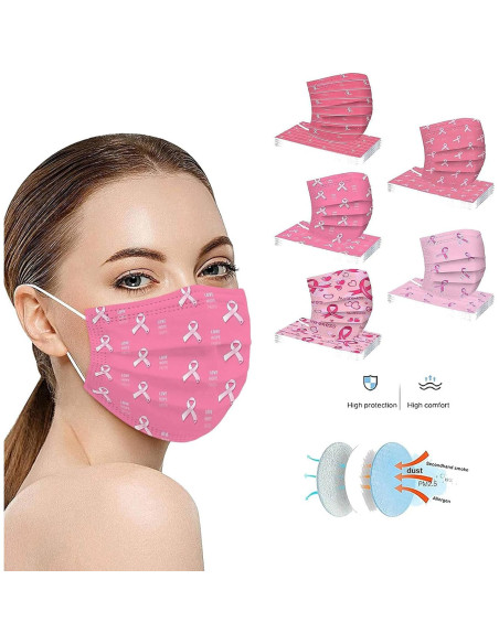 Pack de 50 Mascarillas Desechables 3 Capas Rosa Adulto