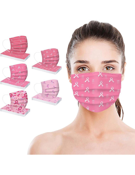 Pack de 50 Mascarillas Desechables 3 Capas Rosa Adulto