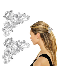 Set de 2 Clips de Pelo con Strass MBAIYO Plateados 6.1 cm
