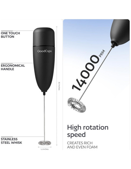 Espumador de Leche GoodCups Negro - Batidor Eléctrico Portátil